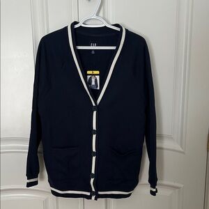 GAP Navy Cardigan with White Contrast Trim